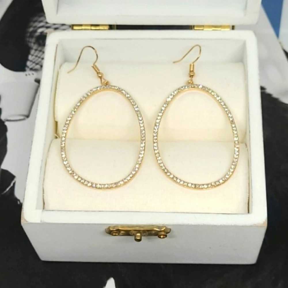 Vintage Pave Set Crystal Gold Irregular Hoop Earr… - image 1