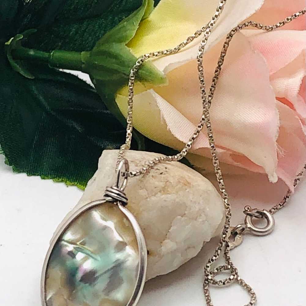 Vintage Rainbow Abalone Sterling Silver Necklace - image 2