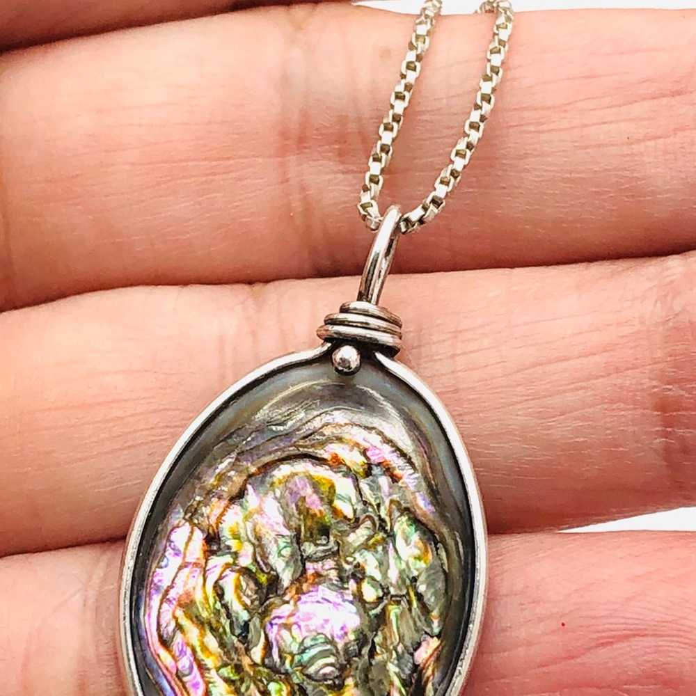 Vintage Rainbow Abalone Sterling Silver Necklace - image 3