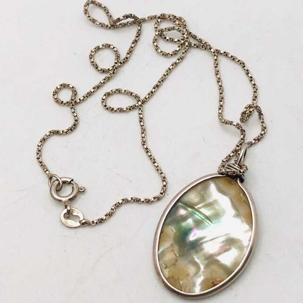 Vintage Rainbow Abalone Sterling Silver Necklace - image 4