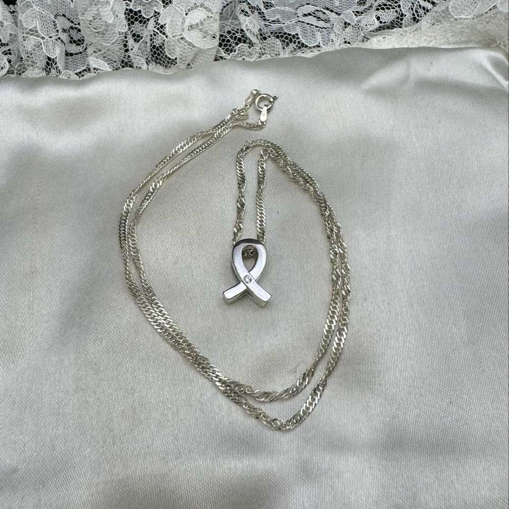 STERLING SILVER CZ RIBBON NECKLACE - image 1