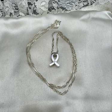 STERLING SILVER CZ RIBBON NECKLACE - image 1