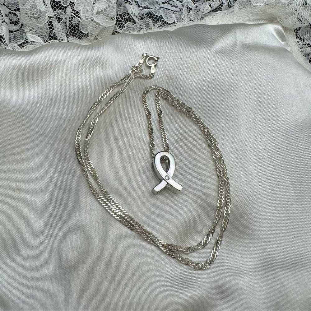 STERLING SILVER CZ RIBBON NECKLACE - image 3