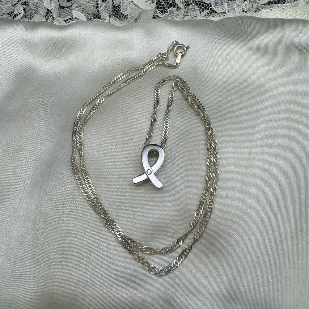 STERLING SILVER CZ RIBBON NECKLACE - image 4