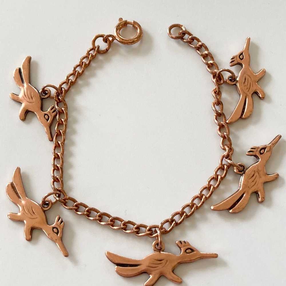 1950s vintage solid copper roadrunner charm Brace… - image 1