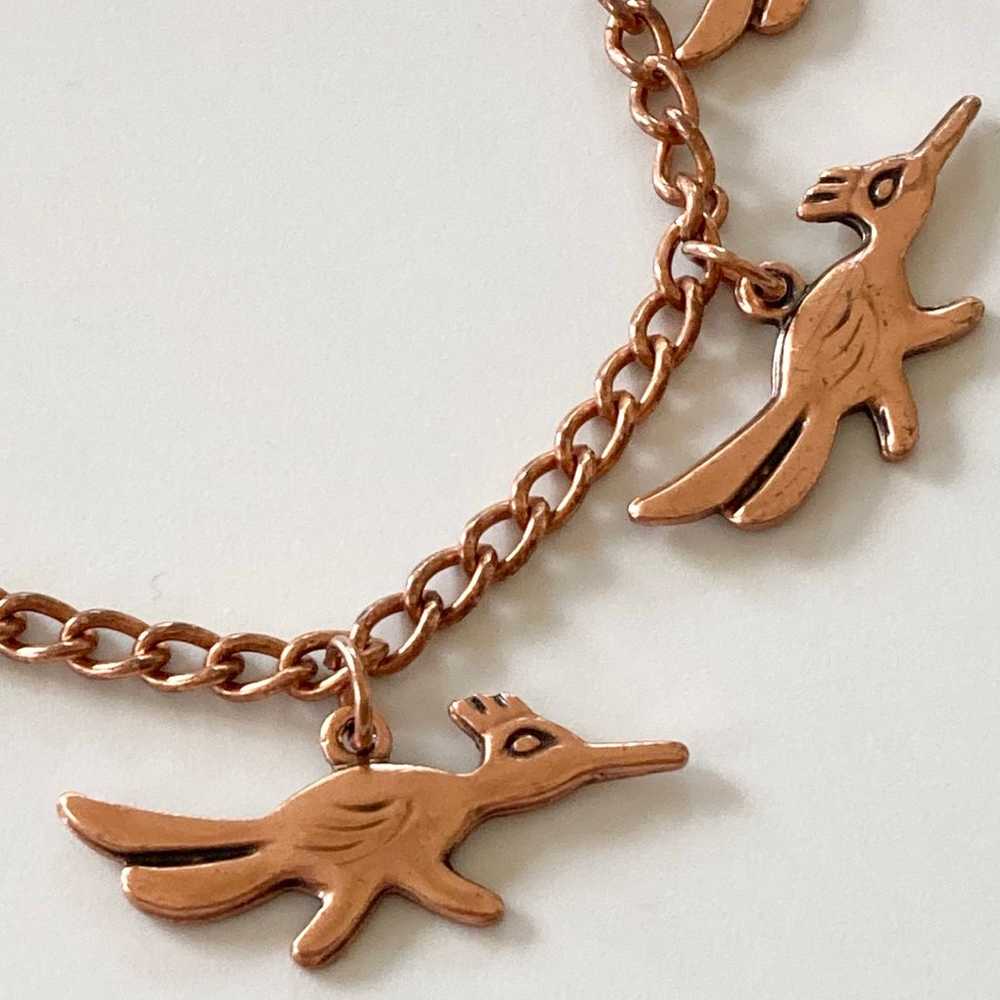 1950s vintage solid copper roadrunner charm Brace… - image 3