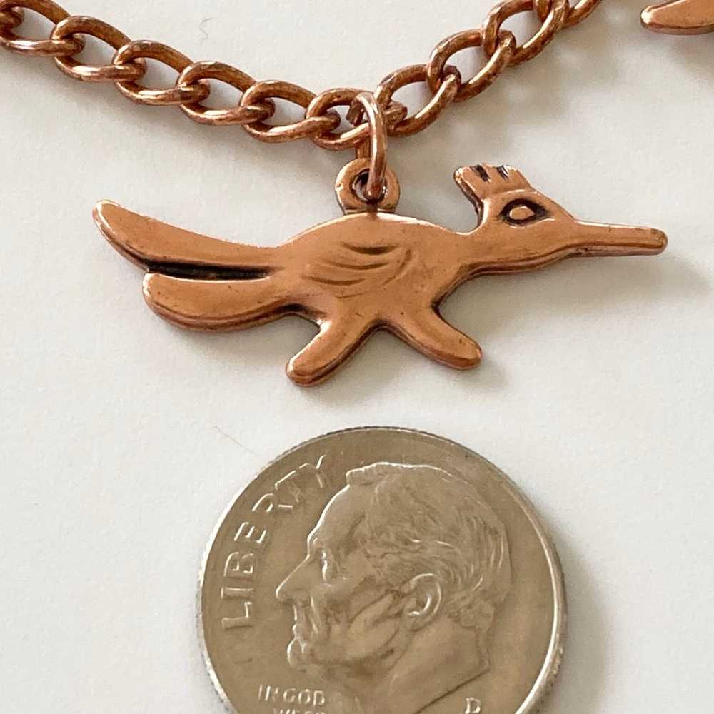 1950s vintage solid copper roadrunner charm Brace… - image 4