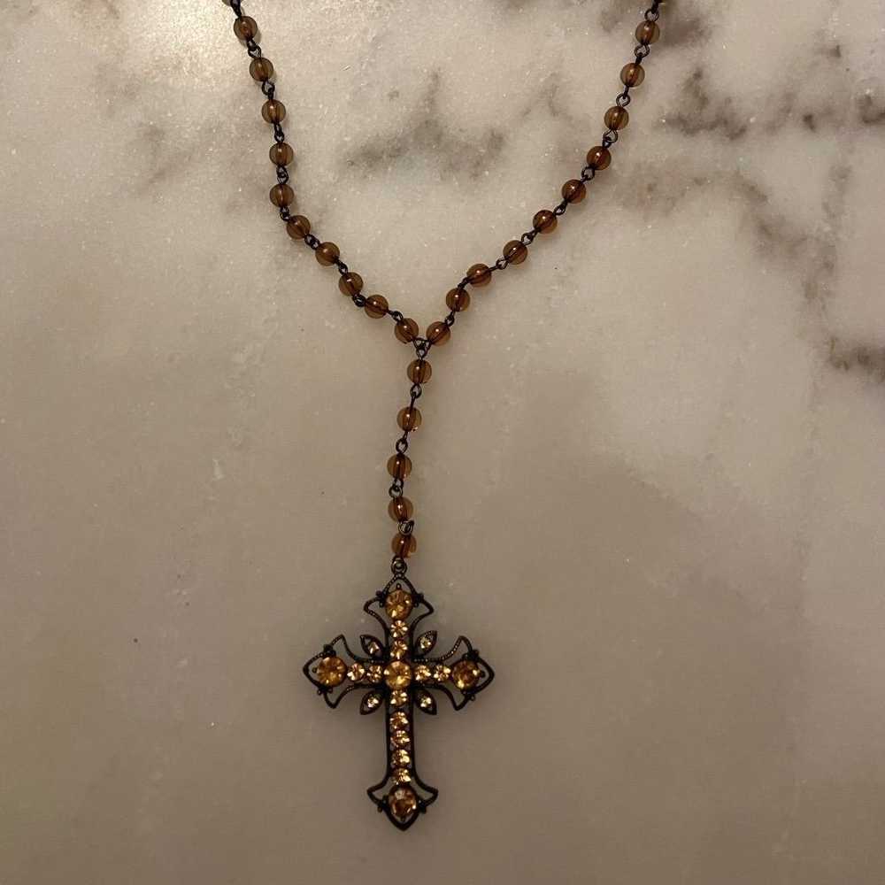 Beaded Cross Necklace VINTAGE - image 1