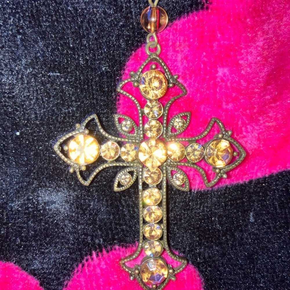 Beaded Cross Necklace VINTAGE - image 3