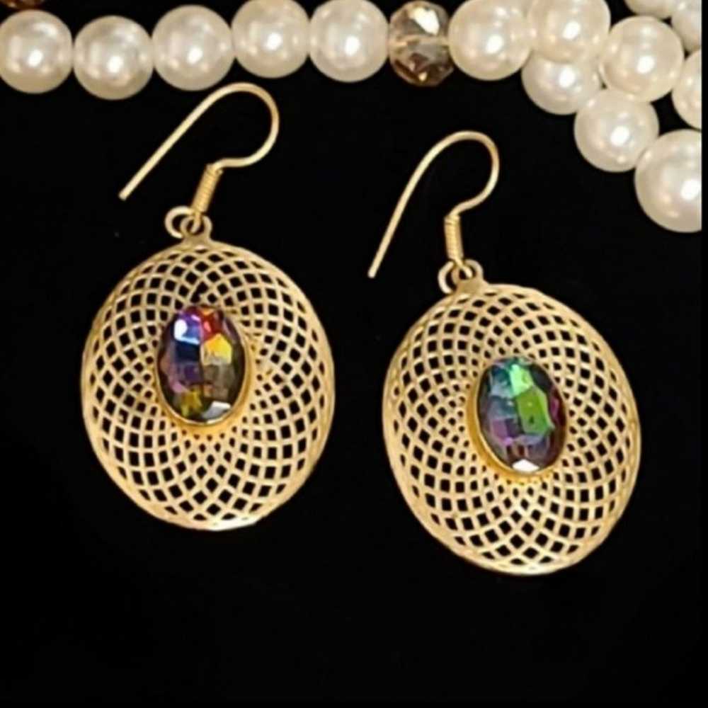 Vintage Mystic Topaz Oval Filigree Gold Earrings - image 10