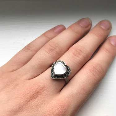 Vintage Sterling Silver Heart Ring Sz 8 - image 1