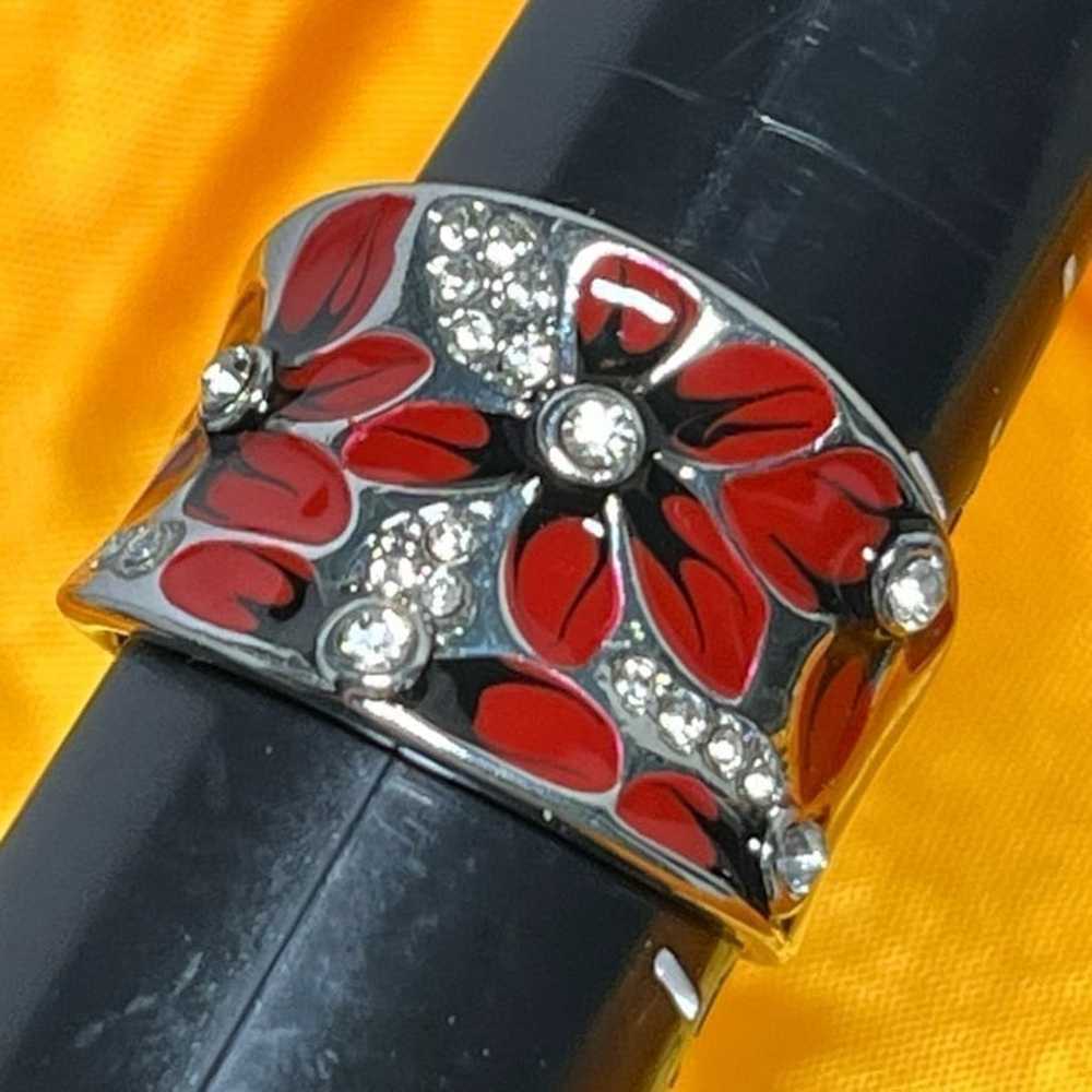 Zircon Enamel Flower Ring - image 2