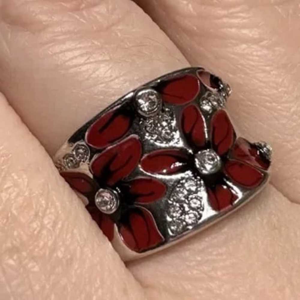 Zircon Enamel Flower Ring - image 3