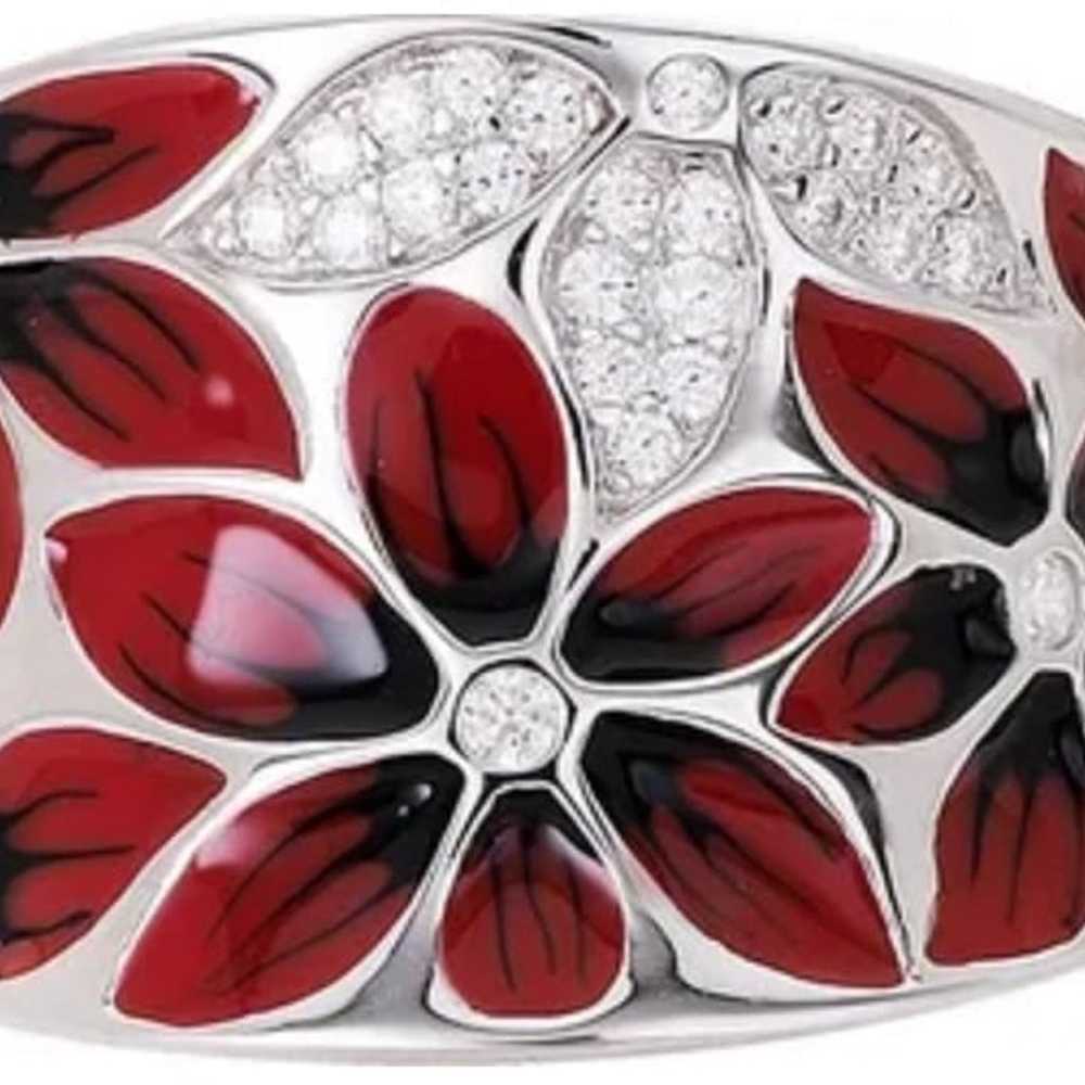 Zircon Enamel Flower Ring - image 5