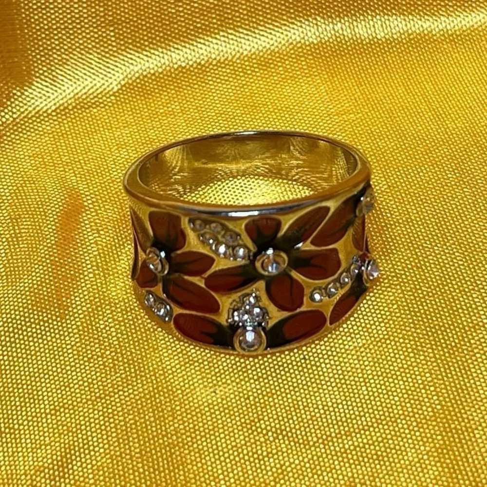 Zircon Enamel Flower Ring - image 6