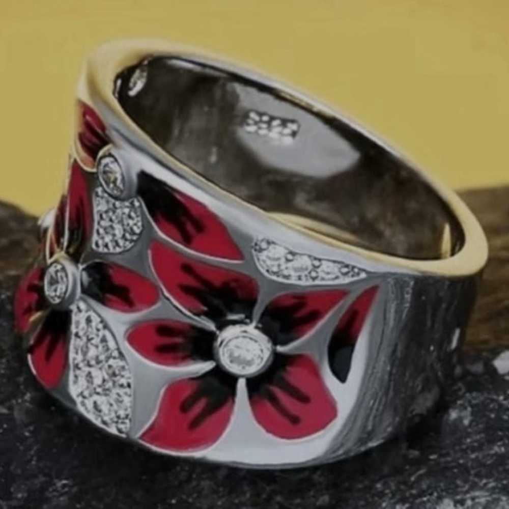 Zircon Enamel Flower Ring - image 7