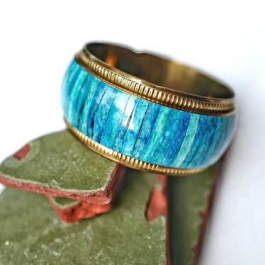 Beautiful Vintage Handmade Boho Brass and Blue Tu… - image 1