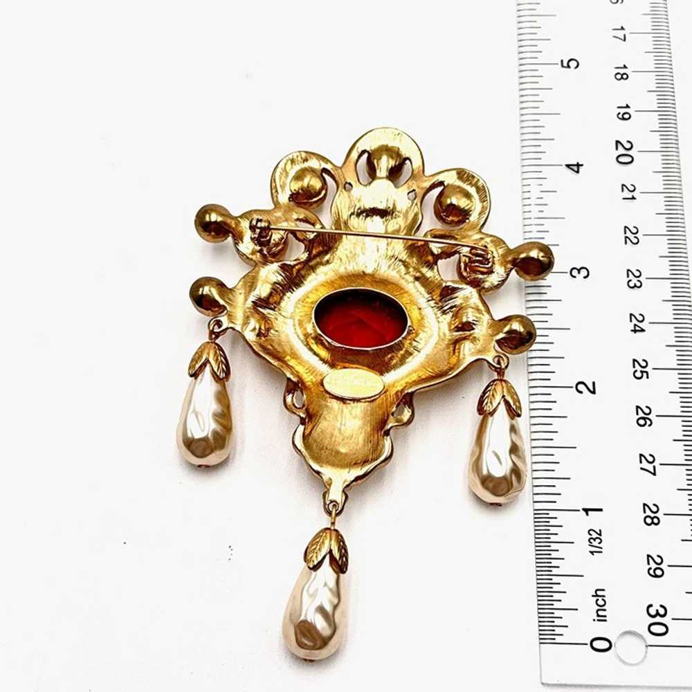 Catwalk Jon BIG Red Glass Rhinestone 4" Gold Tone… - image 2