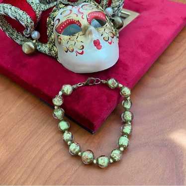 Italian Murano Glass Beaded Green & Golden Bracele