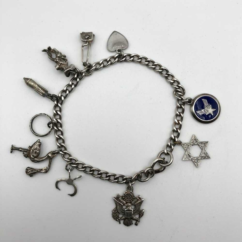 Vintage Sterling Silver Charm Bracelet With 10 St… - image 1