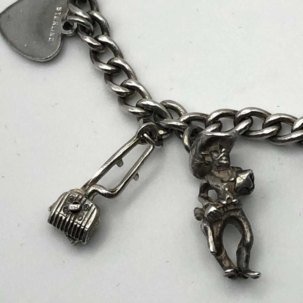 Vintage Sterling Silver Charm Bracelet With 10 St… - image 5