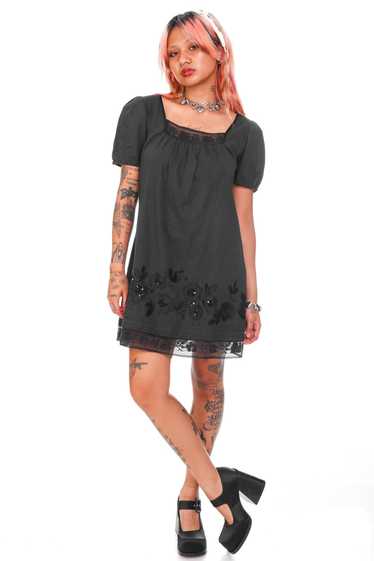 Vintage Y2K Lu Lu Lame Black Flower Cotton Dress -