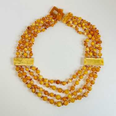 Vintage Y2K Multi Strand Amber Beaded Necklace In… - image 1