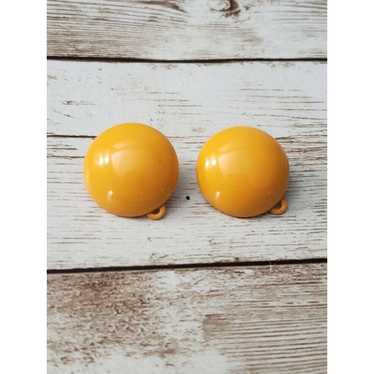 Vintage Clip On Earrings Retro Bright Orange Domed