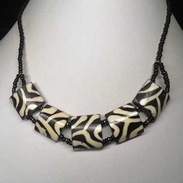 Vintage Wood and Seed Bead Collar Statement Neckl… - image 1