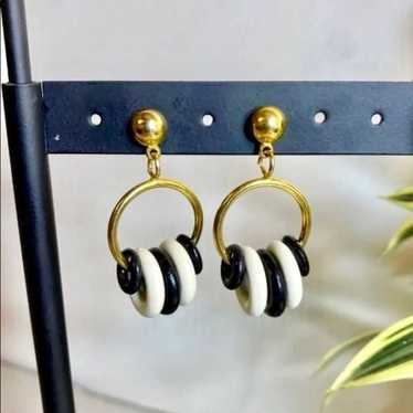 Retro Zebra Stripe Hoop Earrings - image 1