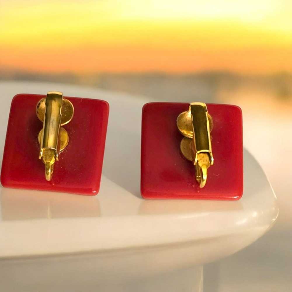 Vintage Red Square Clip-On Earrings Retro Style B… - image 2