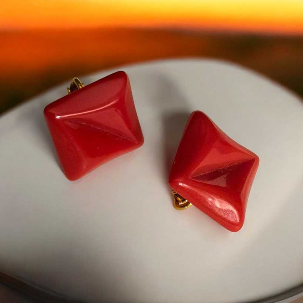 Vintage Red Square Clip-On Earrings Retro Style B… - image 5