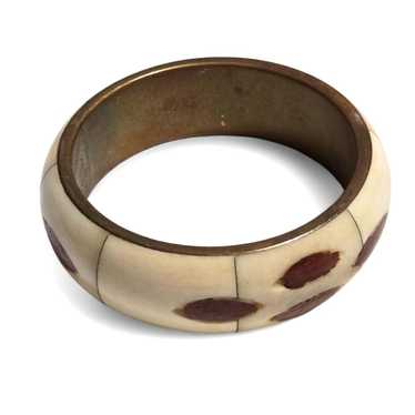 Vintage Brass And Bone Bangle Bracelet - image 1