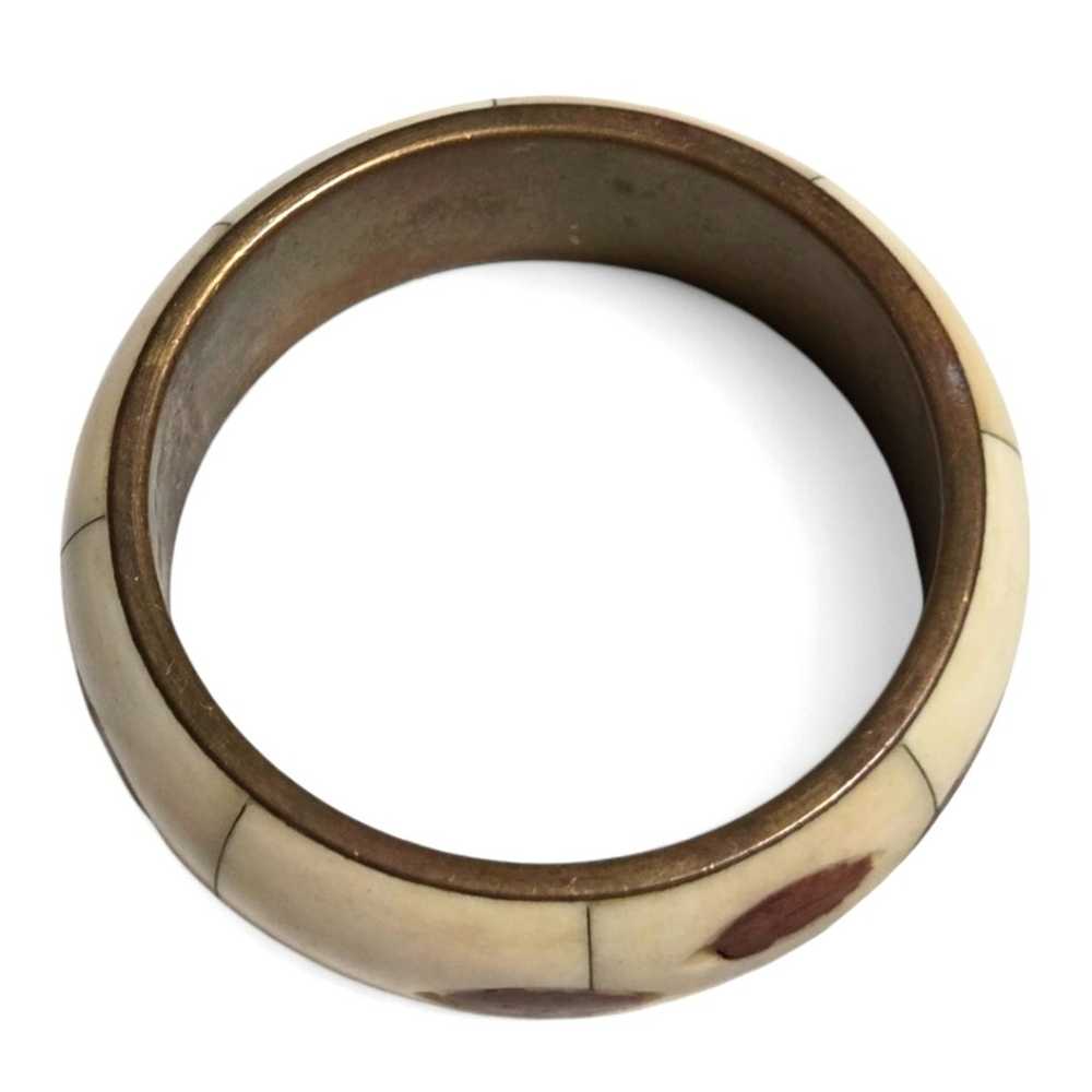 Vintage Brass And Bone Bangle Bracelet - image 2