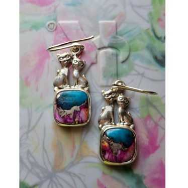 sterling  cat dangle earrings - image 1