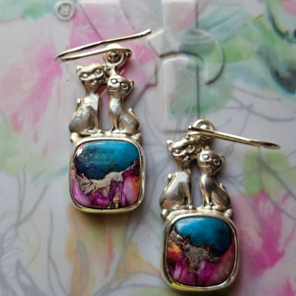 sterling  cat dangle earrings - image 3