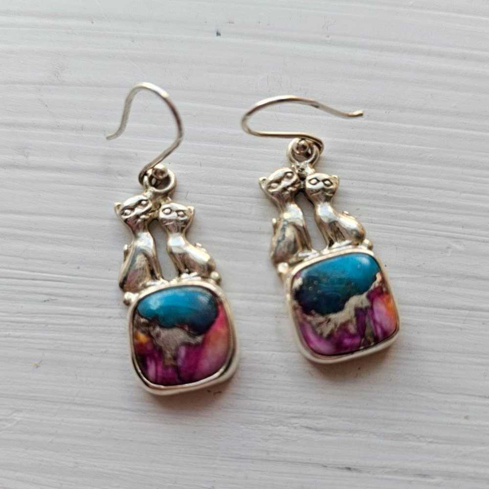 sterling  cat dangle earrings - image 4