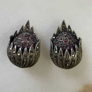 Vintage Sterling Silver Clip On Stud Earrings - image 1