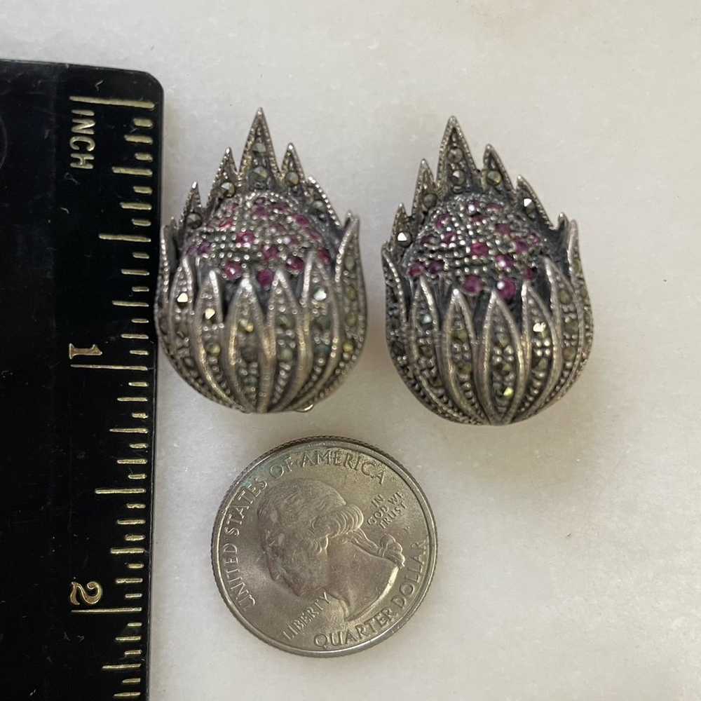 Vintage Sterling Silver Clip On Stud Earrings - image 3