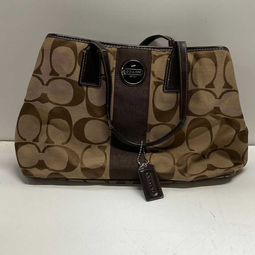 COACH F17424 Khaki Signature Canvas Kisslock Bag - image 1