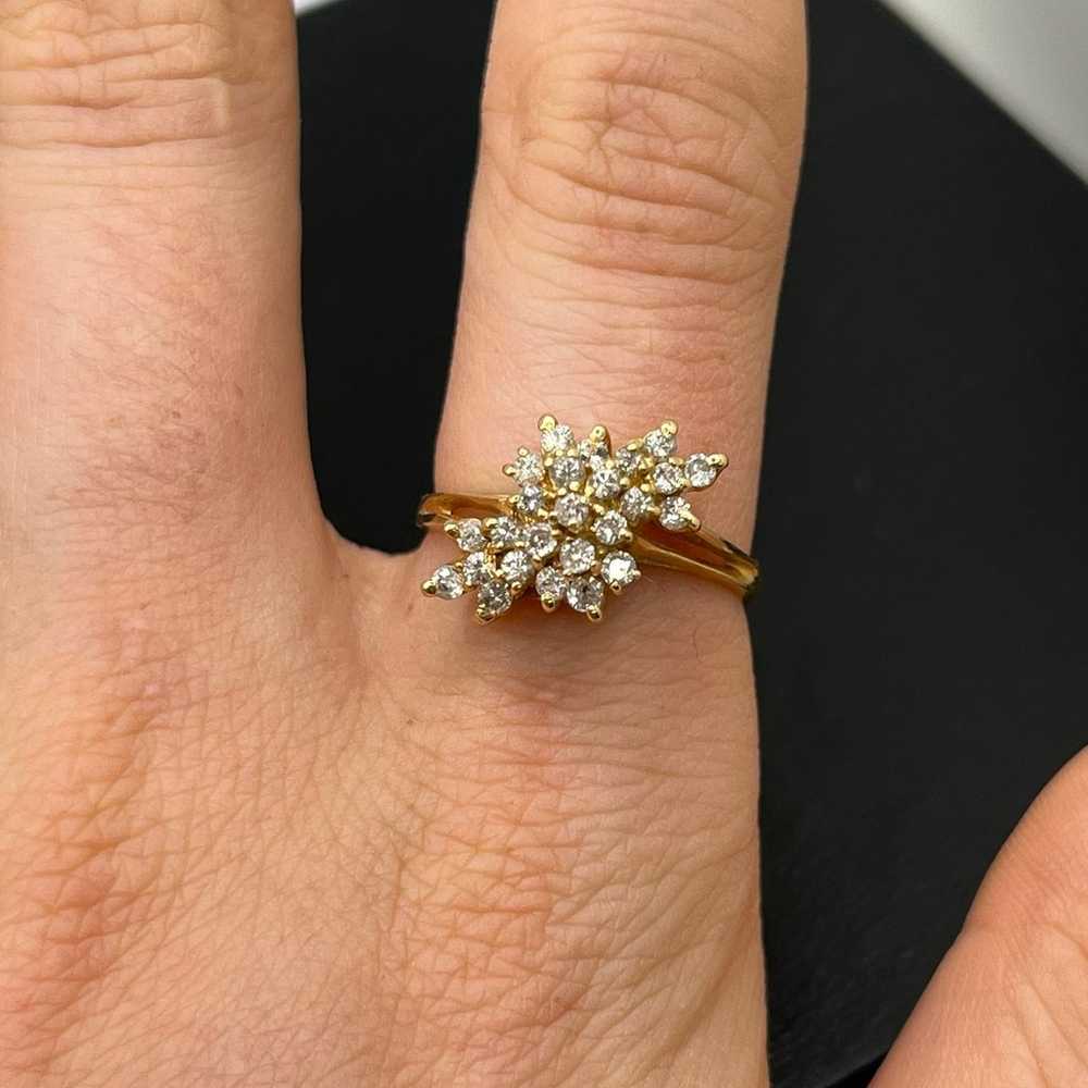 Vintage 14K Yellow Gold Diamond Cluster Ring - image 2