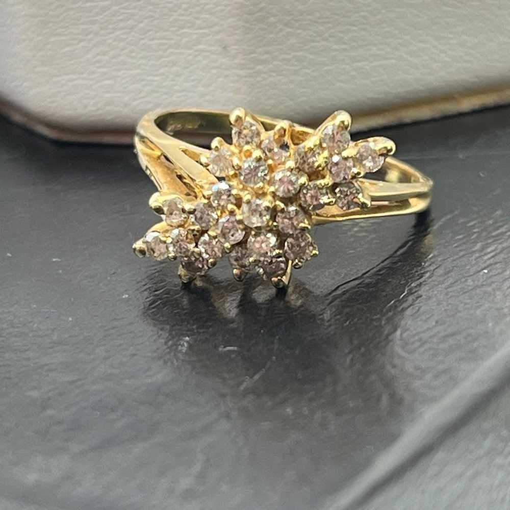 Vintage 14K Yellow Gold Diamond Cluster Ring - image 3