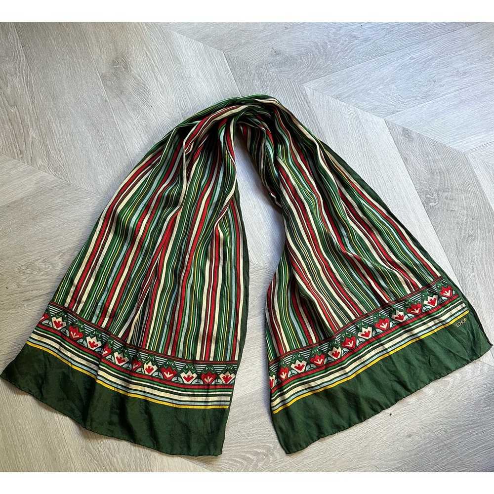 Echo Silk Scarf Green Stripe Red Vintage - image 1