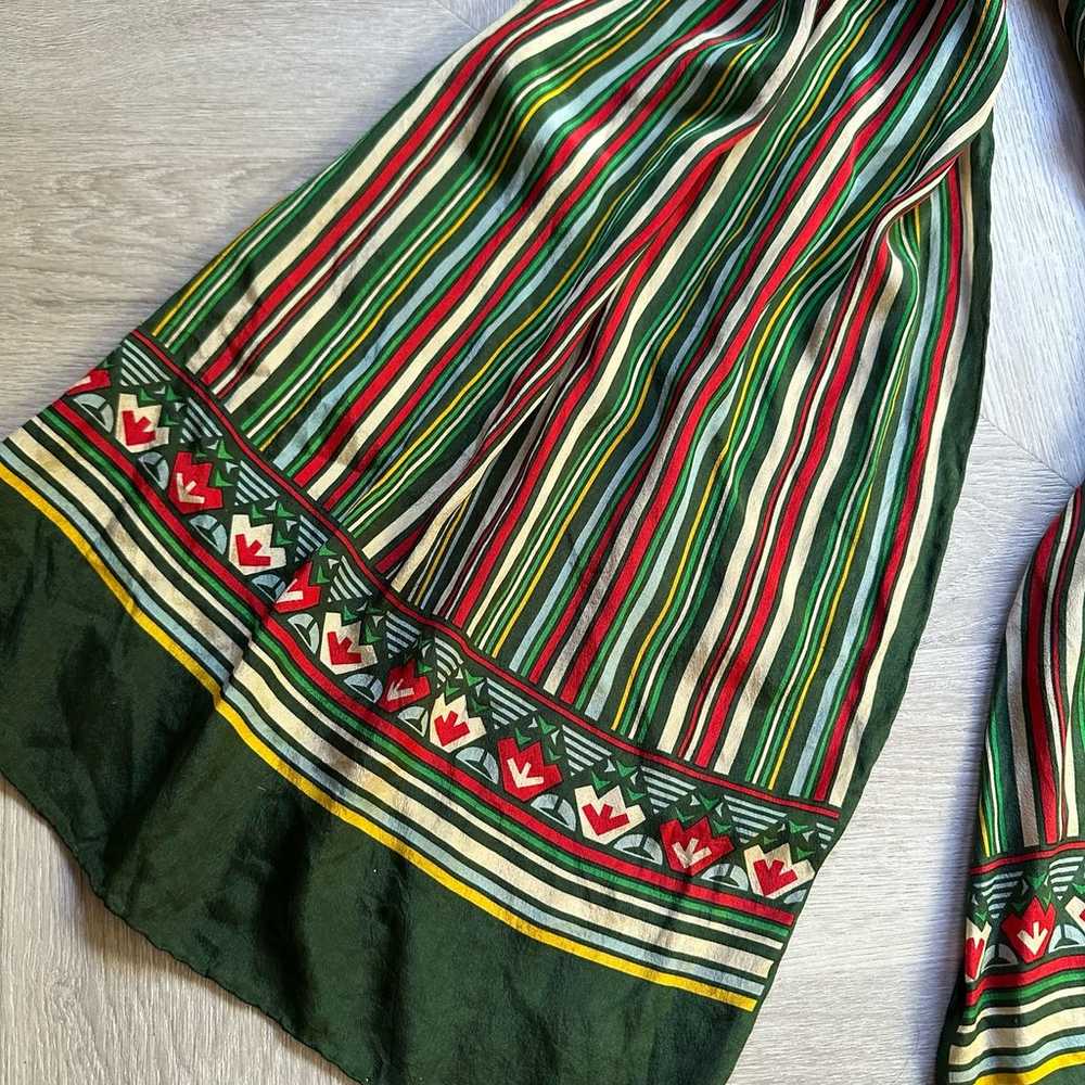 Echo Silk Scarf Green Stripe Red Vintage - image 2