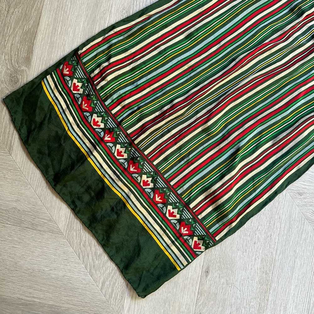 Echo Silk Scarf Green Stripe Red Vintage - image 4