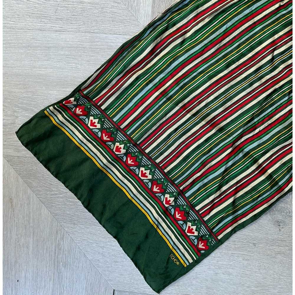 Echo Silk Scarf Green Stripe Red Vintage - image 5