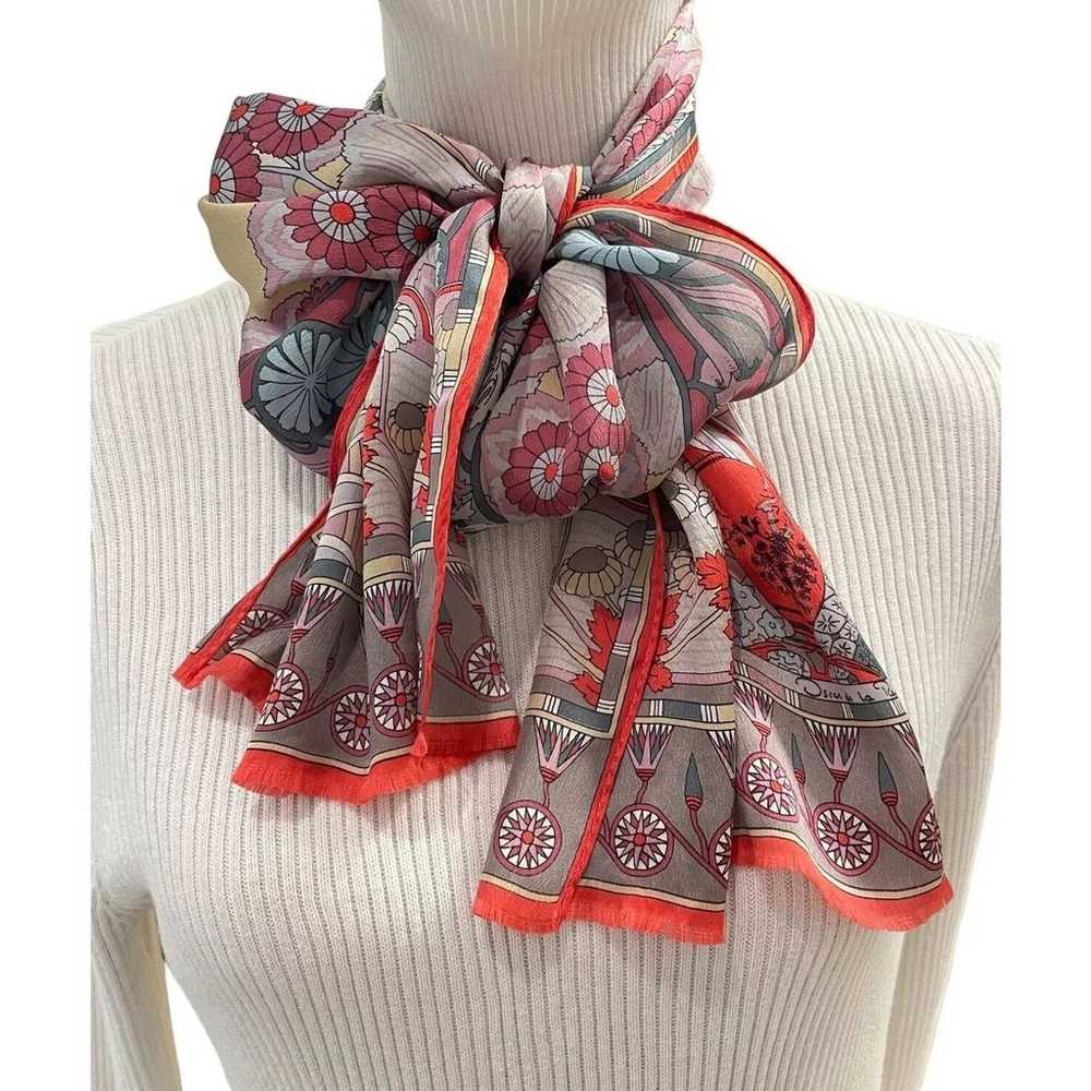 Oscar de la Renta Silk Scarf Womens Asian Multi-C… - image 5