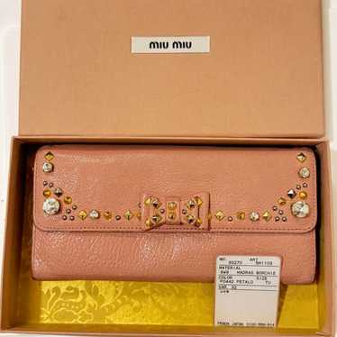 Miu Miu Crystal-Studded Ribbon Madras Leather Lon… - image 1