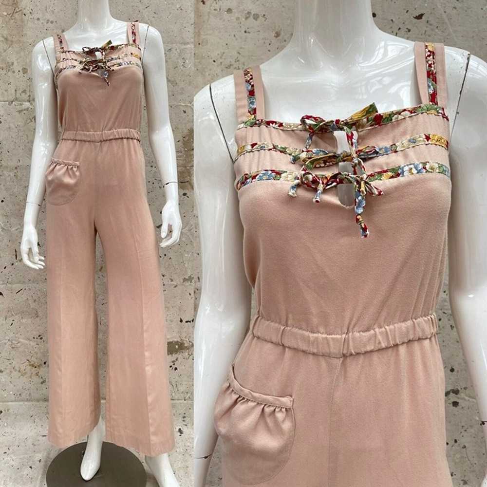 Vintage 70’s Jumpsuit With Floral Trims, Small - image 1