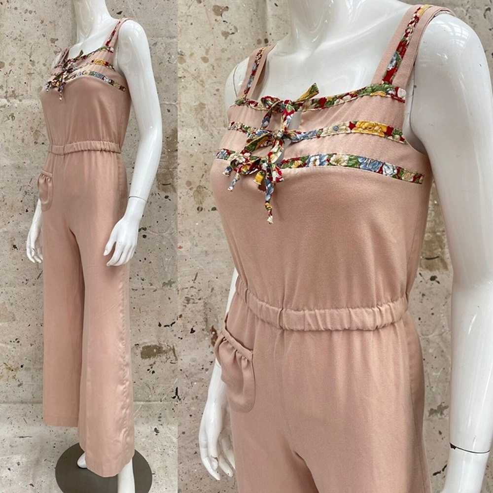 Vintage 70’s Jumpsuit With Floral Trims, Small - image 2